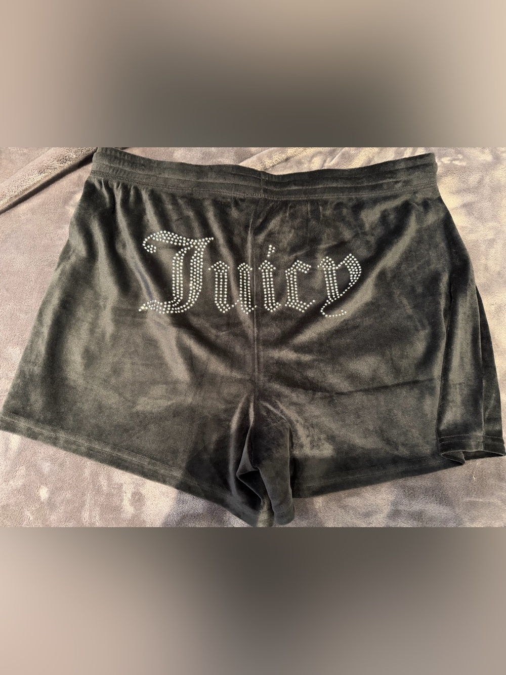 NWOT Juicy Couture L Black Big Bling Velour Lounge/Track Shorts with Drawstring